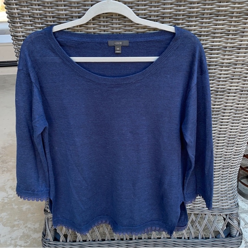 J. Crew Lightweight 3/4 Sleeve Scalloped Hem Blouse